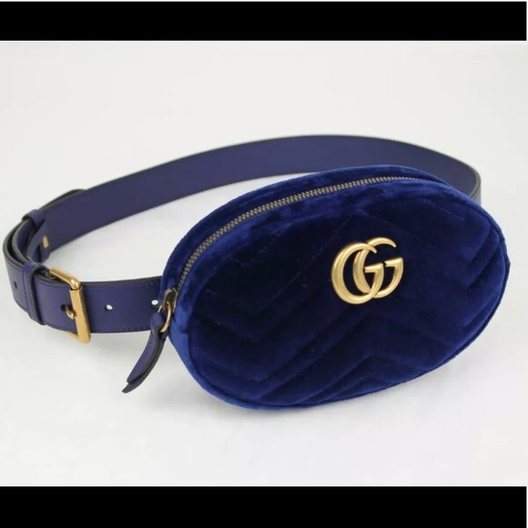Gucci Blue Velvet GG Marmont Belt Bag BRAND NEW - Picture 8 of 8